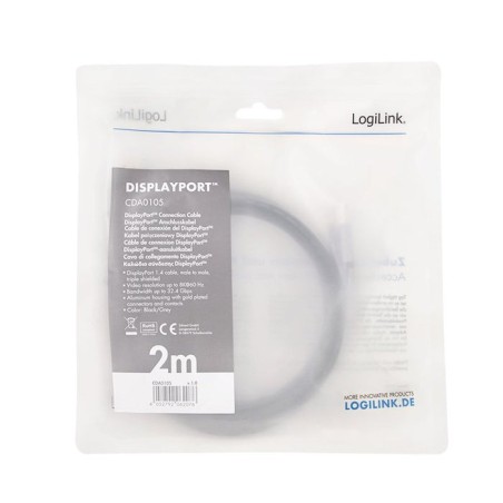 Cable logilink cda0105  displayport 2 m negro, gris