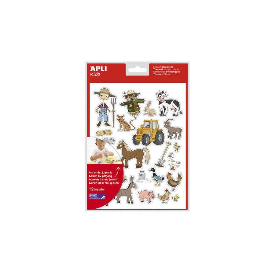 Apli kids pack de 276 gomets tematicos la granja - adhesivo removible a base agua - libre de disolventes - ideal para