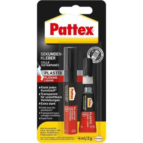 Adhesivo instantáneo pattex plastix 4 ml de activador y 2 g de adhesivo instantáneo