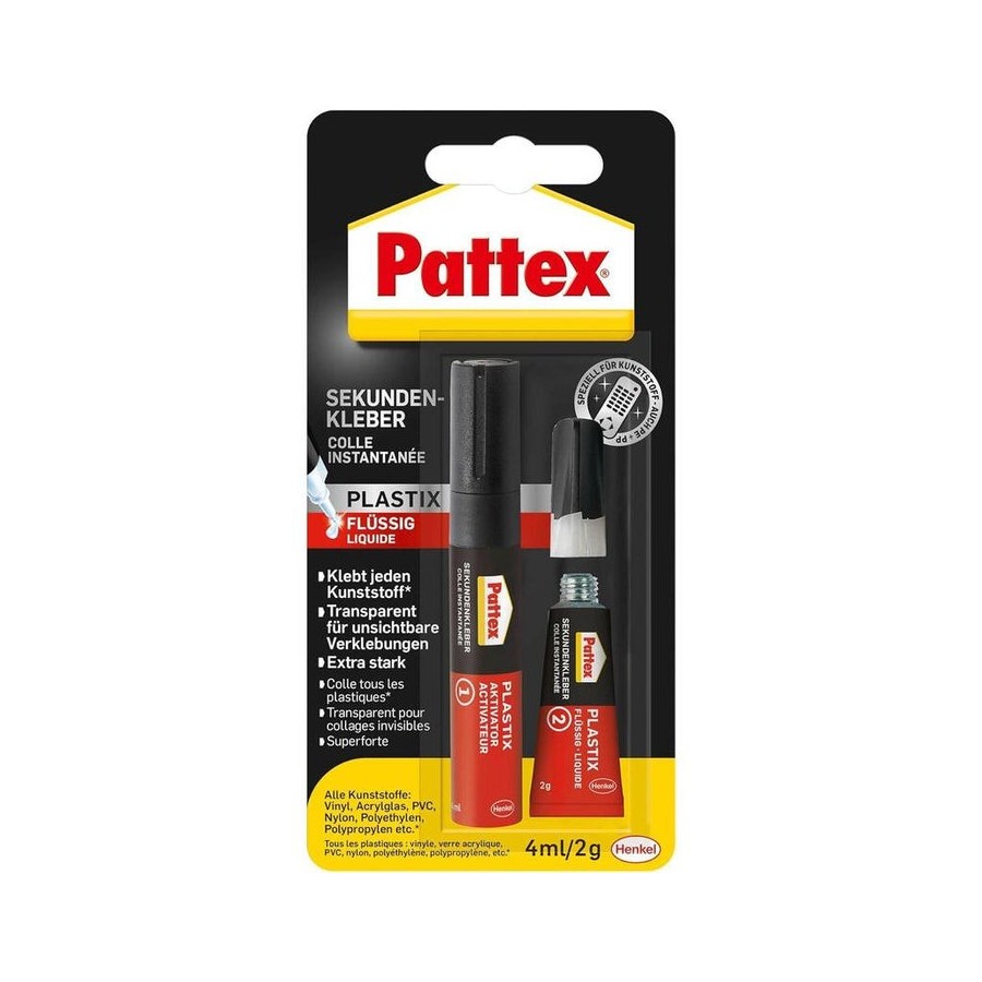 Adhesivo instantáneo pattex plastix 4 ml de activador y 2 g de adhesivo instantáneo