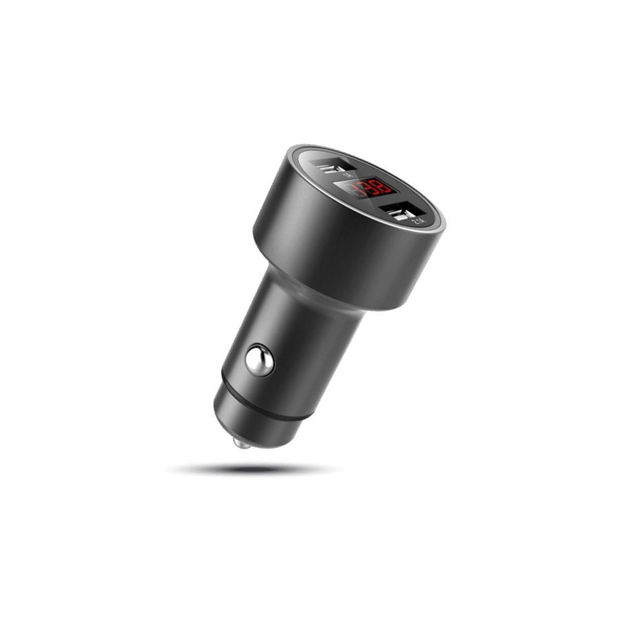 Eightt cargador coche usb 2 puertos aluminio 12w display