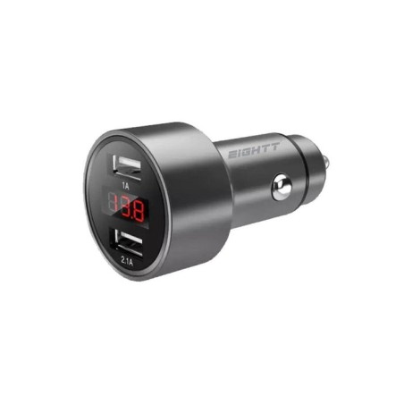 Eightt cargador coche usb 2 puertos aluminio 12w display