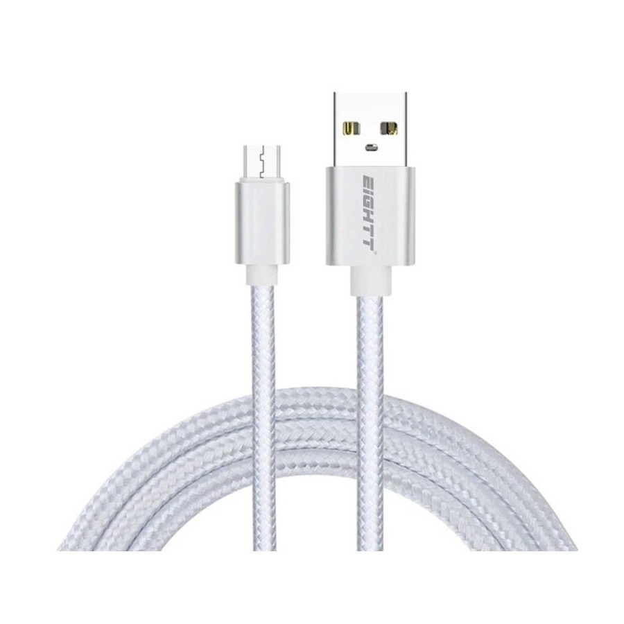 Eightt cable usb a micro usb 1m trenzado nylon plata