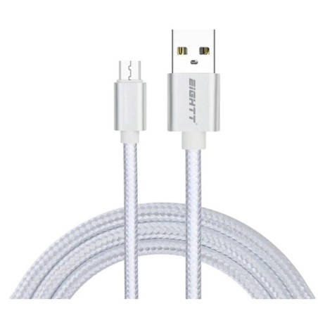 Eightt cable usb a micro usb 1m trenzado nylon plata