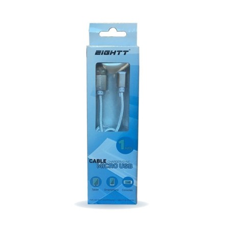 Eightt cable usb a micro usb 1m trenzado nylon plata