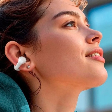 Cool auriculares stereo bluetooth earbuds clip blanco