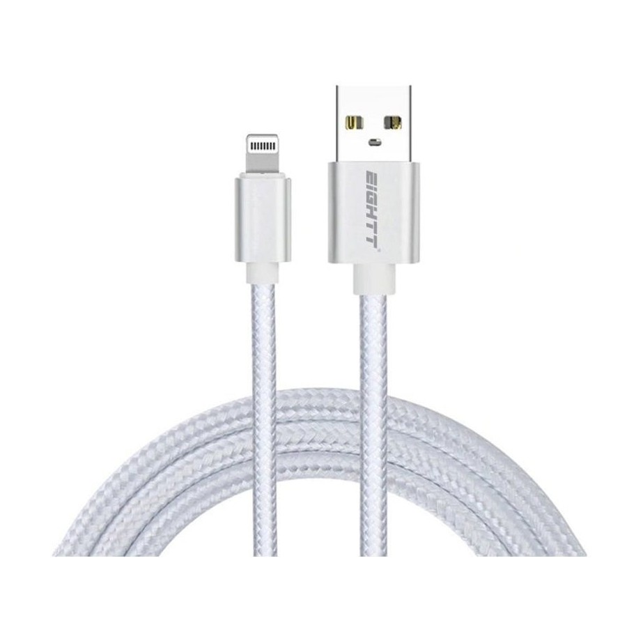 Eightt cable usb a lightning_iphone 1m trenzado nylon plata