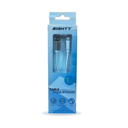 Eightt cable usb a lightning_iphone 1m trenzado nylon plata