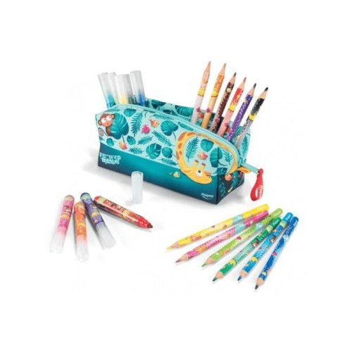 Maped jungle fever bebes estuche de tela con 12 lapices de colores jumbo jungle fever (a partir de 2 años) y 12