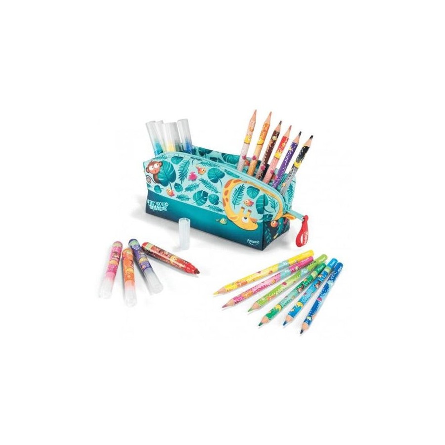 Maped jungle fever bebes estuche de tela con 12 lapices de colores jumbo jungle fever (a partir de 2 años) y 12