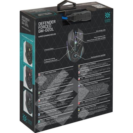 Ratón defender forced gm-020l  juego ambidextro usb tipo a óptico 3200 dpi