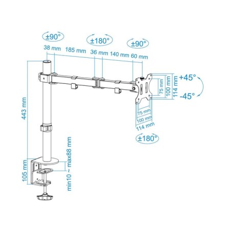 Tooq soporte de mesa con brazo articulado para monitor de 13"-32" - giratorio e inclinable - gestion de cables - peso