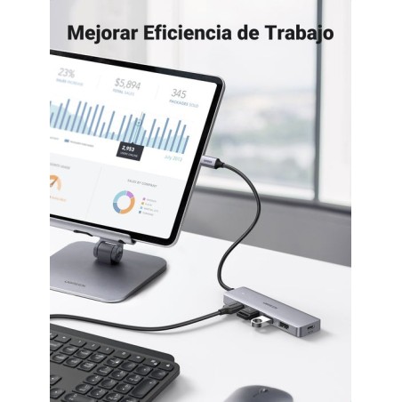 Hub  ugreen 50985 de interfaz usb 3.2 gen 1 (3.1 gen 1) type-a 5000 mbit/s plata