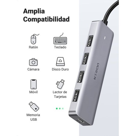 Hub  ugreen 50985 de interfaz usb 3.2 gen 1 (3.1 gen 1) type-a 5000 mbit/s plata