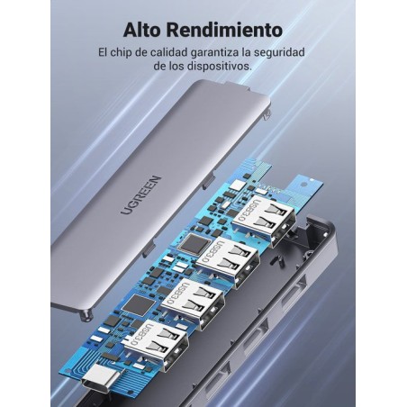 Hub  ugreen 50985 de interfaz usb 3.2 gen 1 (3.1 gen 1) type-a 5000 mbit/s plata