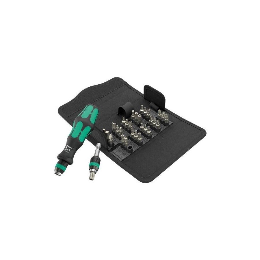 Llave de tubo wera kraftform kompakt 71 security, 32 piezas  negro/verde, 1/4", incluye mango enchufable 5057114001
