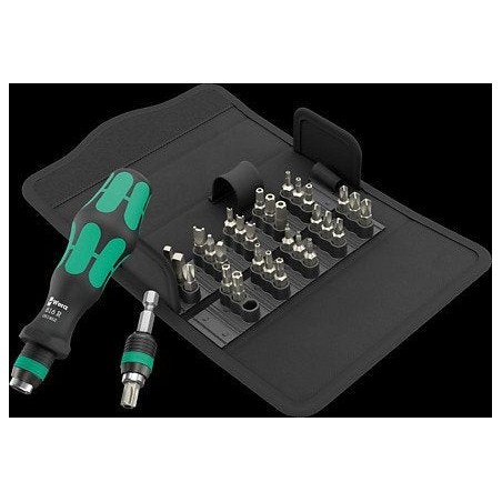 Llave de tubo wera kraftform kompakt 71 security, 32 piezas  negro/verde, 1/4", incluye mango enchufable 5057114001