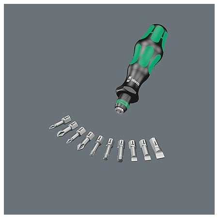 Llave de tubo wera kraftform kompakt 71 security, 32 piezas  negro/verde, 1/4", incluye mango enchufable 5057114001