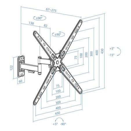 Soporte pared pantallas 13-55" gira/incli negro