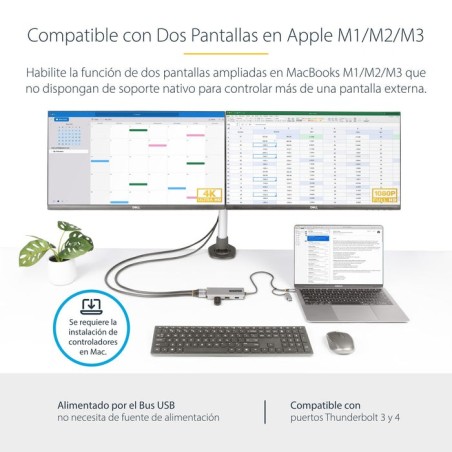 Adaptador startech.com usb-c multiport w/attached usb-c to usb-a dongle, dual hdmi (4k30hz/1080p60hz), 3x usb-a, mini lapt