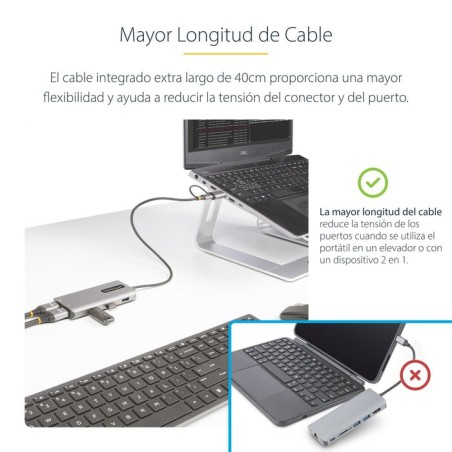 Adaptador startech.com usb-c multiport w/attached usb-c to usb-a dongle, dual hdmi (4k30hz/1080p60hz), 3x usb-a, mini lapt