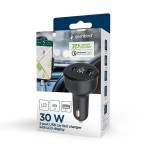 Cargador rápido para coche gembird con 2 puertos usb, tipo c, pd, lcd, 30 w, color negro