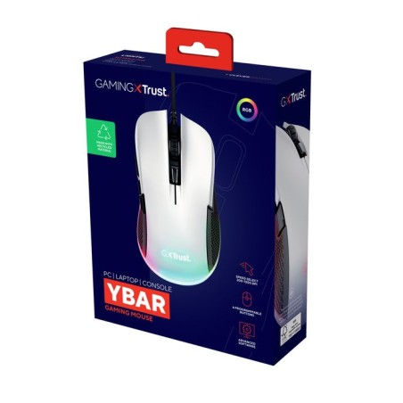 Raton gaming gxt922 ybar blanco/negro rgb trust hasta 7200ppp/ iluminación led rgb/ 6 botones programables