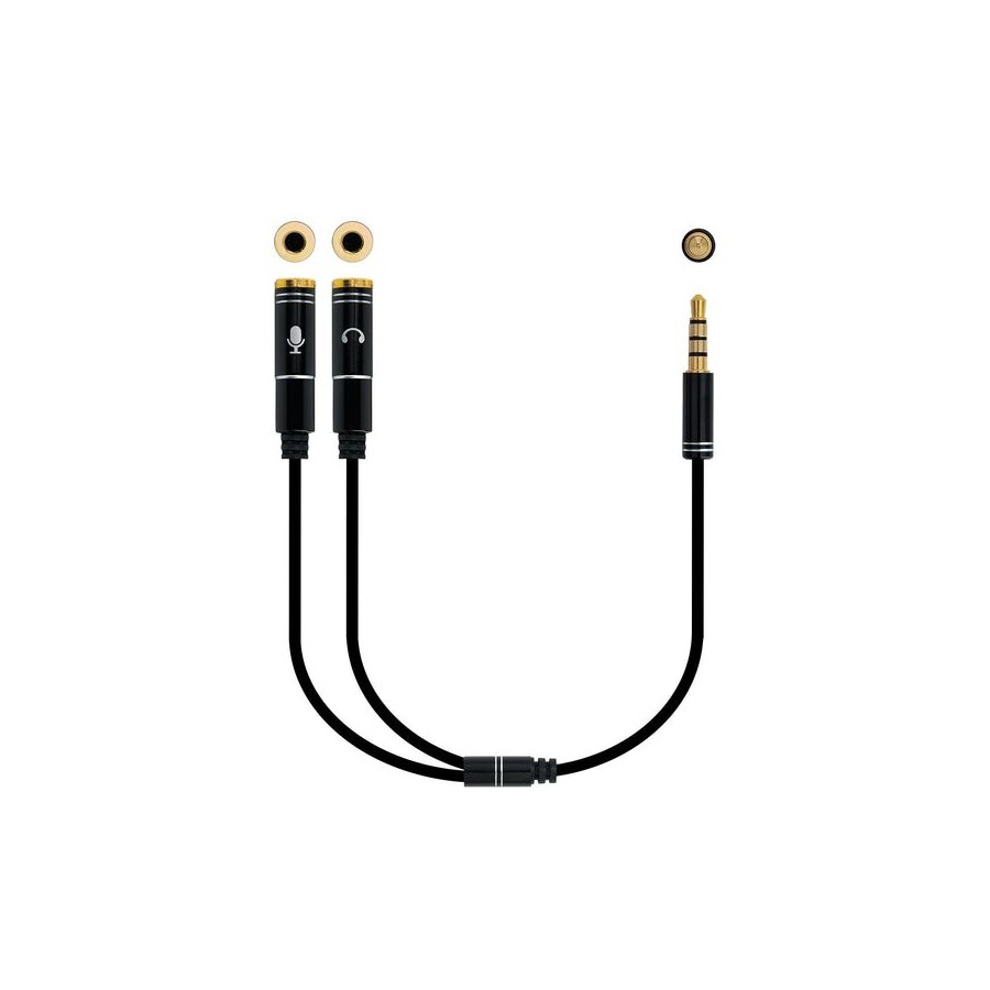 Nanocable cable adaptador audio jack 3.5mm macho 4 pines a 2x jack 3.5mm hembra 3 pines 0.30m - negro