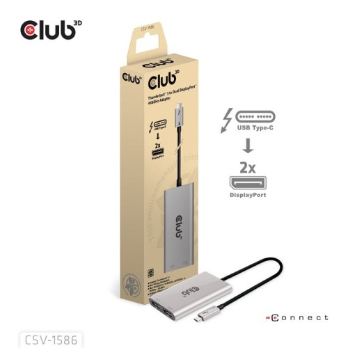 Club3d adaptador thunderbolt 3 2x dp 1.2 4k 60hz aktiv m h retail
