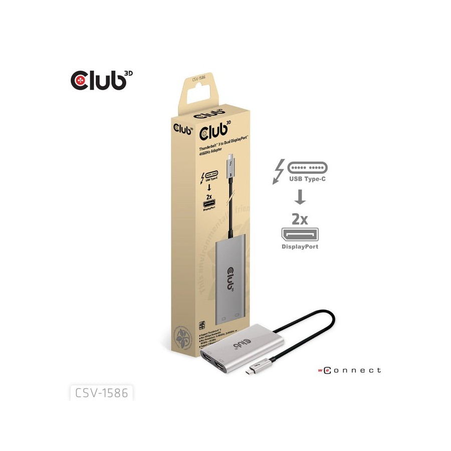 Club3d adaptador thunderbolt 3 2x dp 1.2 4k 60hz aktiv m h retail