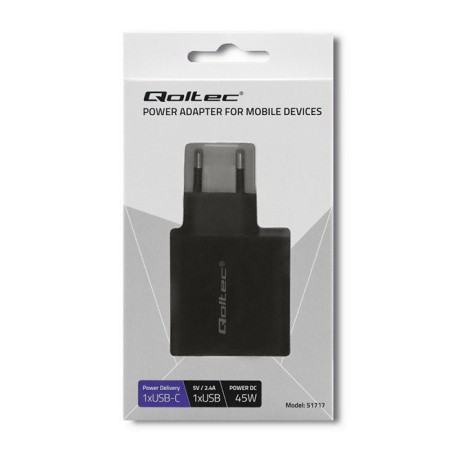 Cargador  qoltec 51717  45w  5-20v  2.25-3a  usb tipo c pd  usb  negro