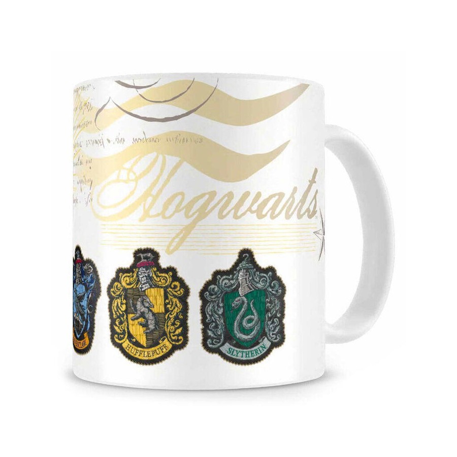 Taza escudos casas hogwarts blanca ceramica harry potter