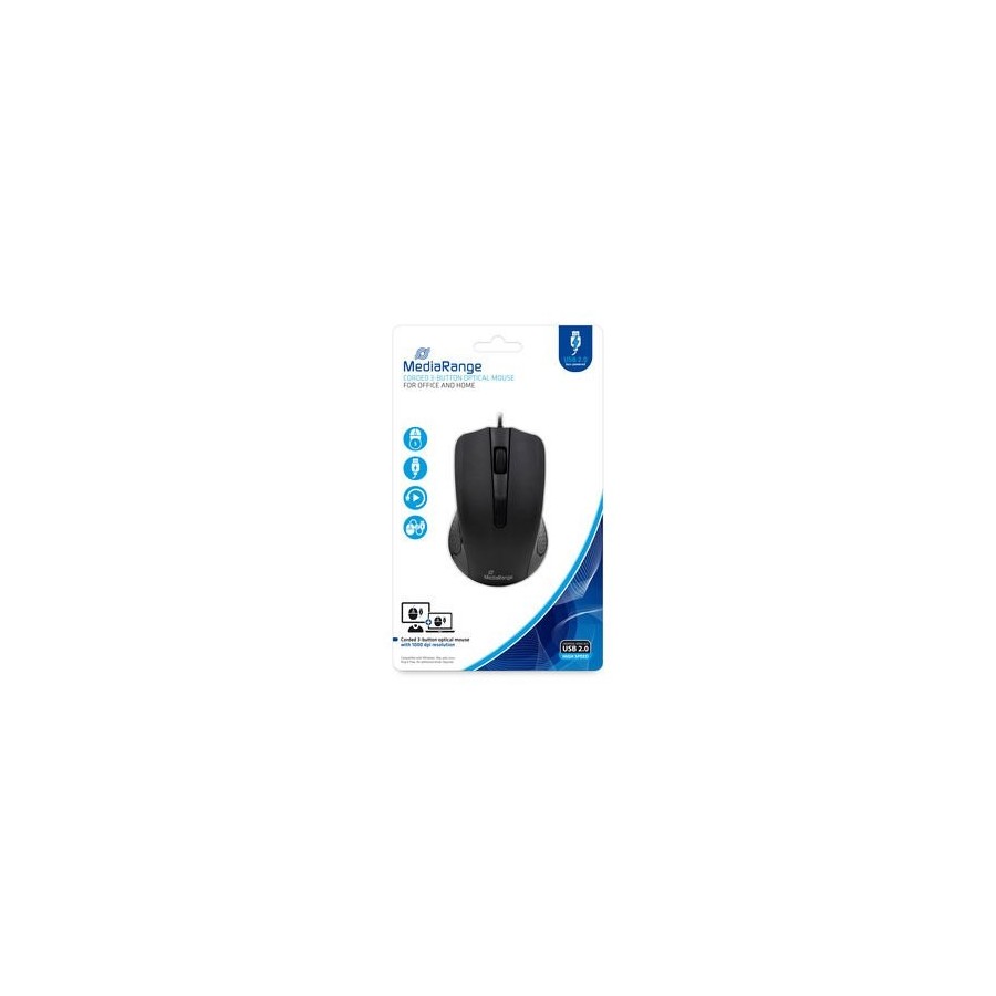 Mediarange mros210 ratón oficina mano derecha usb tipo a óptico 1000 dpi