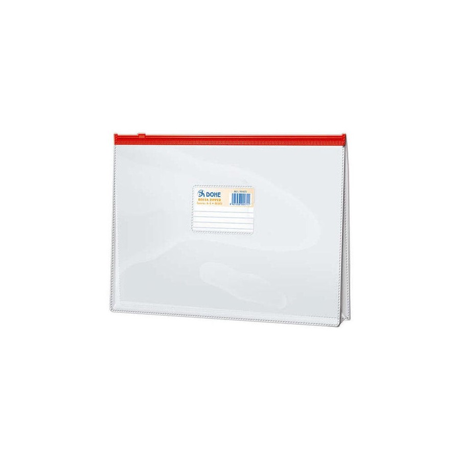 Dohe bolsa zipper folio apaisado pvc transparente 150 micras - apertura superior - cierre zip hermetico en color rojo