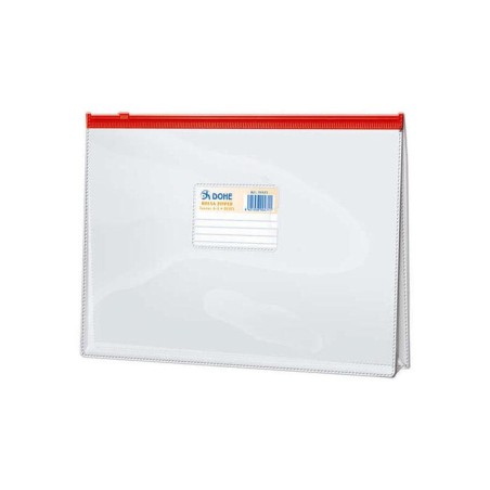 Dohe bolsa zipper folio apaisado pvc transparente 150 micras - apertura superior - cierre zip hermetico en color rojo