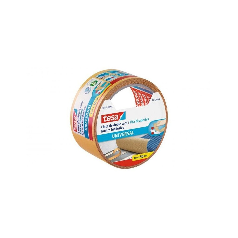 Tesa universal cinta adhesiva doble cara 50mm x 10 metros - para fijar moquetas en diferentes superficies - para