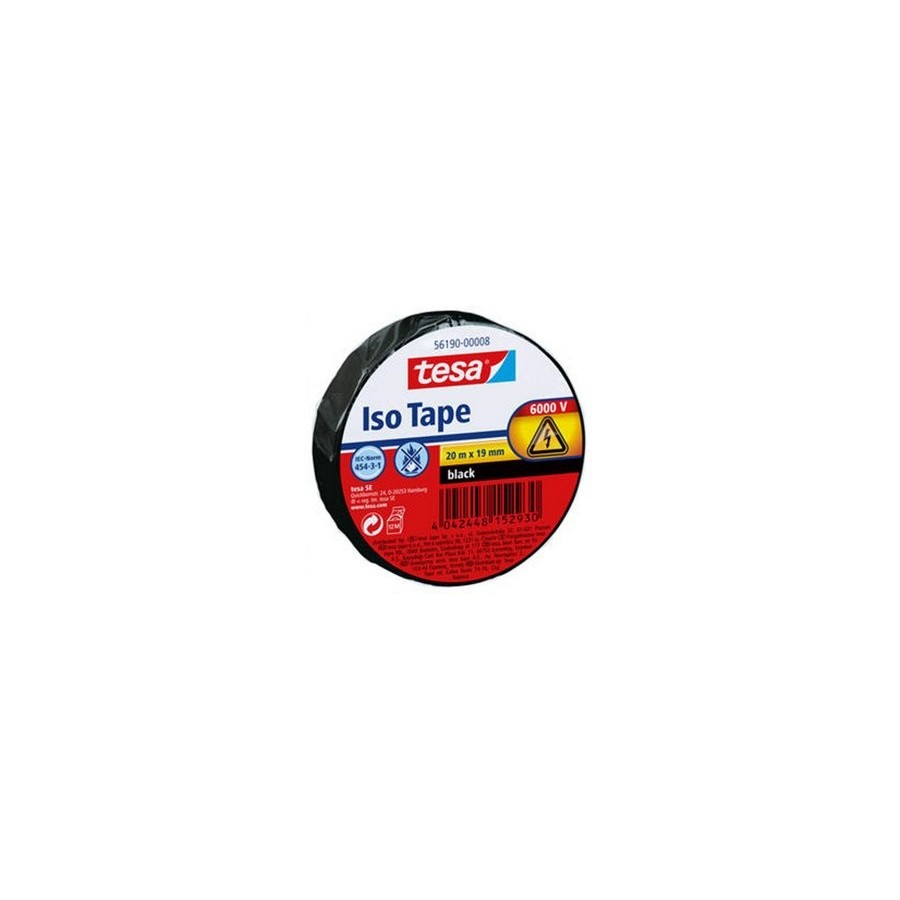 Tesa cinta aislante 19mm x 20m - fabricada en pvc - para reparar, aislar y agrupar todo tipo de cables electricos -