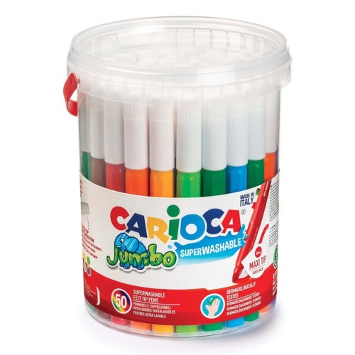 Carioca jumbo pack de 50 rotuladores - cuerpo octogonal maxi - tinta superlavable - punta maxi 6mm bloqueada - tapa