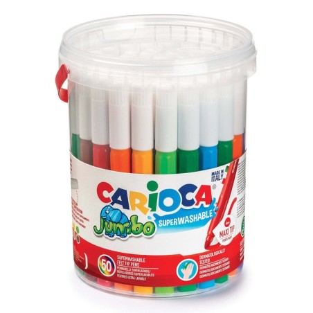 Carioca jumbo pack de 50 rotuladores - cuerpo octogonal maxi - tinta superlavable - punta maxi 6mm bloqueada - tapa