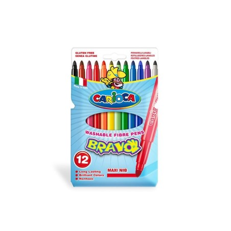 Carioca bravo pack de 12 rotuladores cuerpo octogonal maxi - tinta superlavable - punta maxi 6mm bloqueada - tapa