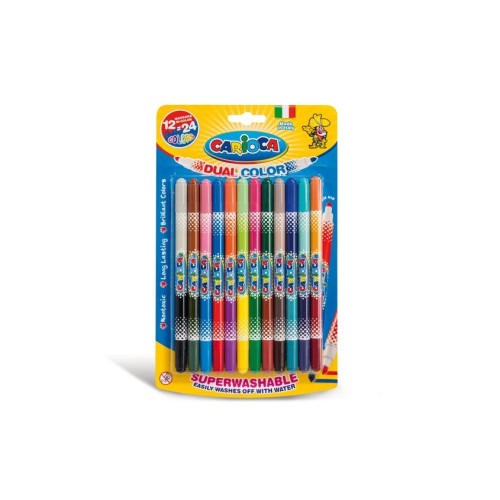 Carioca bicolor pack de 12 rotuladores - dos colores por rotulador - tinta superlavable - punta conica para doble trato