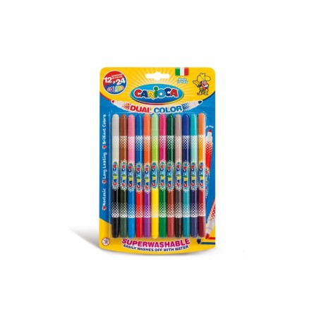 Carioca bicolor pack de 12 rotuladores - dos colores por rotulador - tinta superlavable - punta conica para doble trato