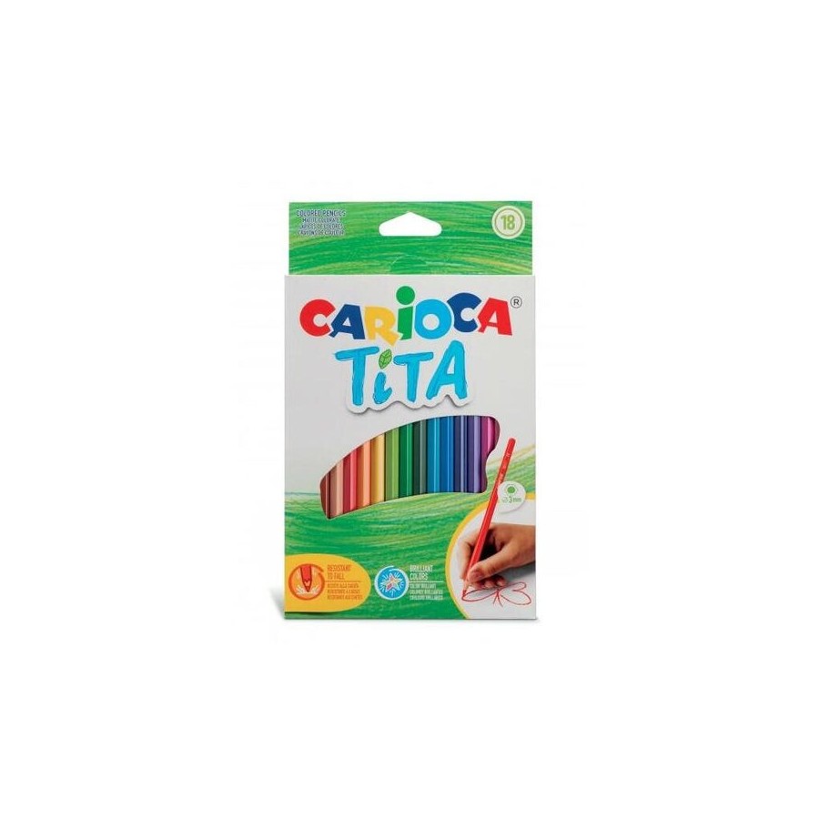 Carioca tita pack de 18 lapices de resina - cuerpo hexagonal - colores brillantes y lavables - escritura blanda - mina