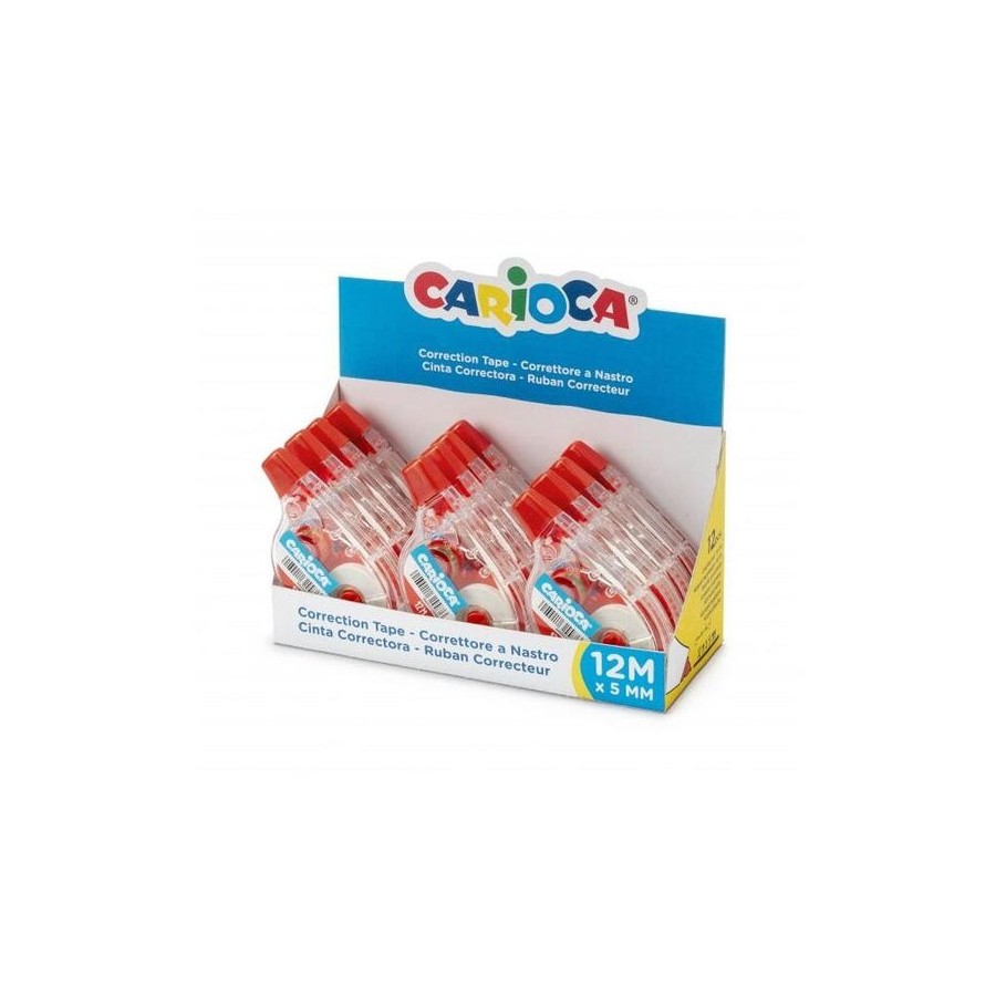 Carioca tape expositor de 12 correctores - 12mx5mm - cubriente - se puede volver a escribir enseguid - blanco