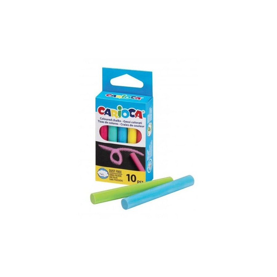 Carioca pack de 10 tizas estandar - sin polvo - colores brillantes - lavables - faciles de borrar - varios