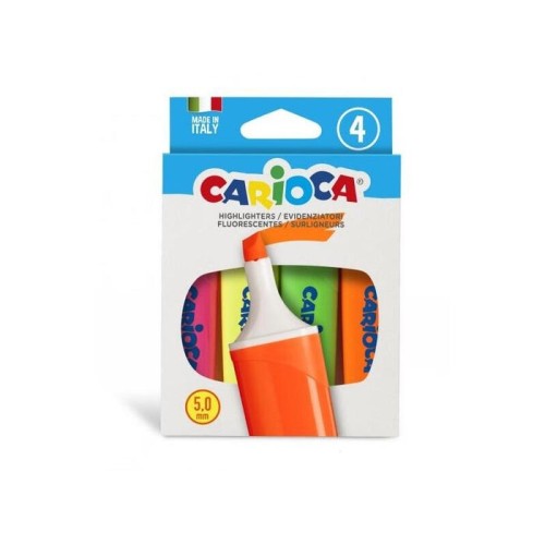 Carioca memolight pack de 4 subrayadores - punta biselada de 5mm - colores brillantes y lavables - tinta a base de agua