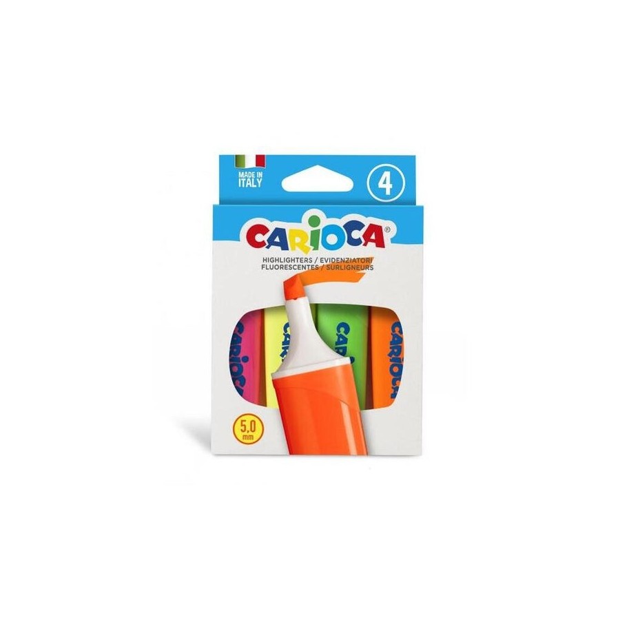 Carioca memolight pack de 4 subrayadores - punta biselada de 5mm - colores brillantes y lavables - tinta a base de agua