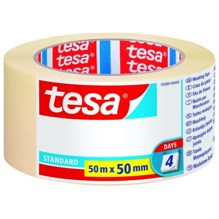 Tesa standard cinta de pintor 50mm x 50m - fabricada en papel - libre de disolventes - no deja residuos