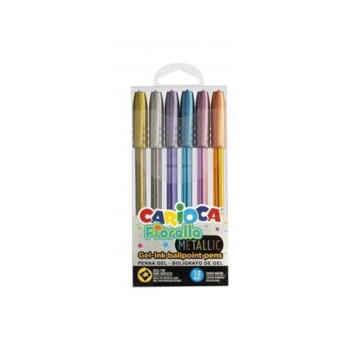 Carioca fiorella pack de 6 boligrafos de colores metallic - boligrafo con punta de esfera y cuerpo transparente fluo -