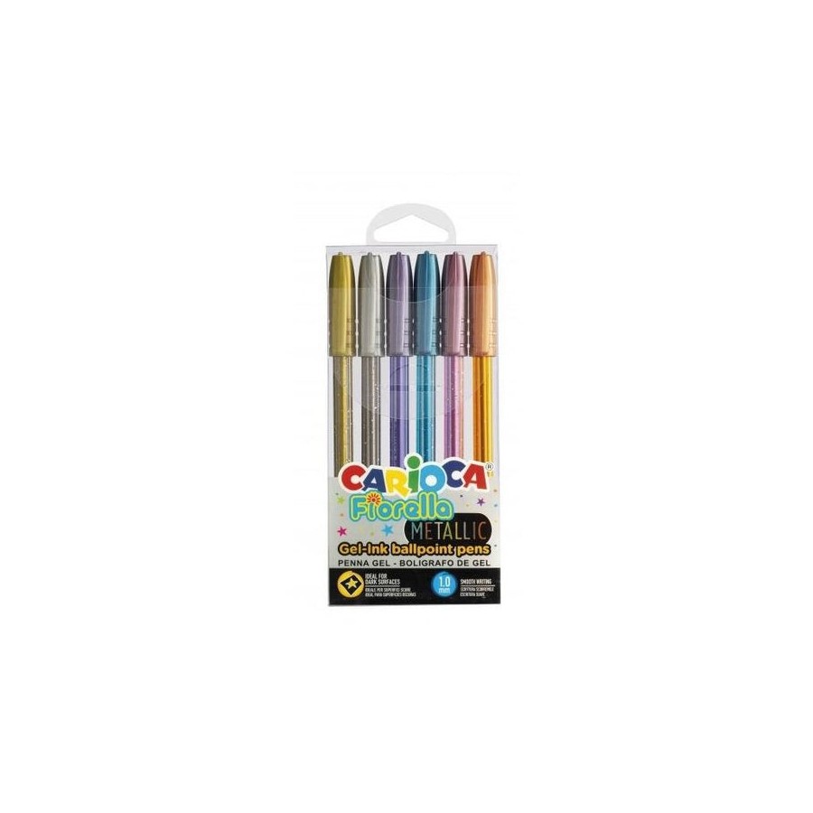 Carioca fiorella pack de 6 boligrafos de colores metallic - boligrafo con punta de esfera y cuerpo transparente fluo -